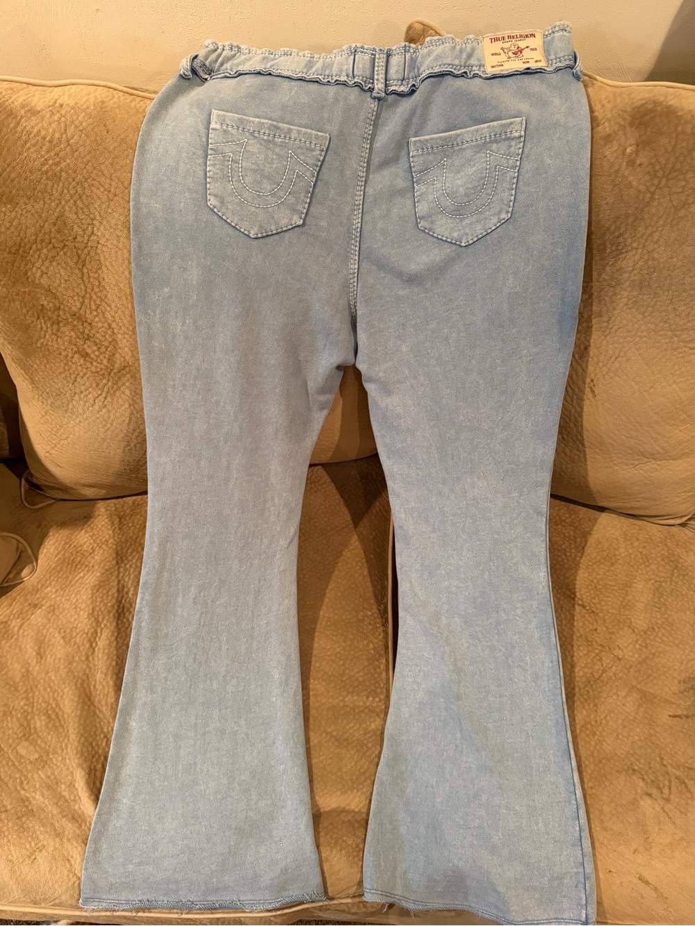 True Religion Light Blue Flare Jeans with Signature Back Pockets